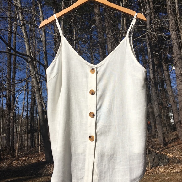 Tops - Linen Blend Button Front Tank Ivory